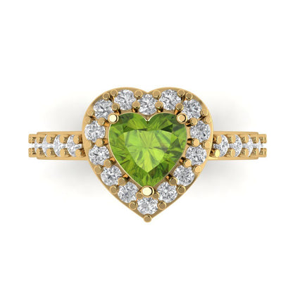 2.03 cttw Natural Peridot Hidden Halo Engagement Ring - Solid Gold (Heart Cut,7.0mm)