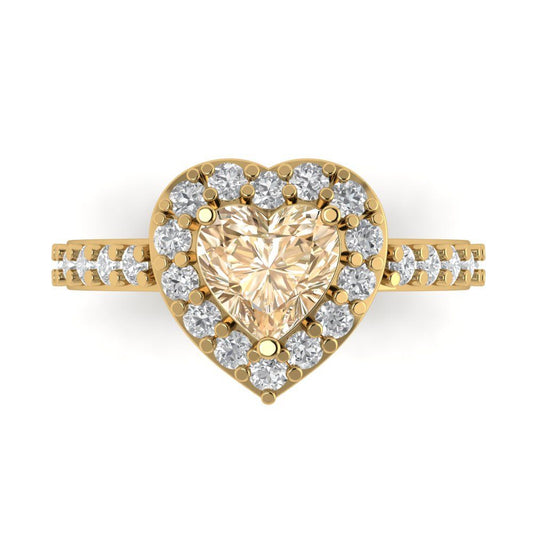 2.03 cttw Natural Morganite Hidden Halo Engagement Ring - Solid Yellow Gold (VVS1, Heart Cut,7.0mm)