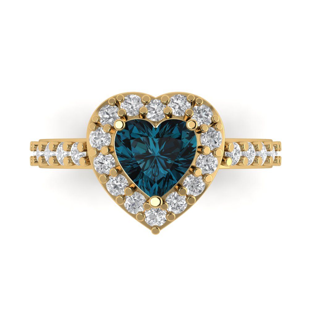 2.03 cttw Natural London Blue Topaz Hidden Halo Engagement Ring - Solid Gold (Heart Cut,7.0mm)