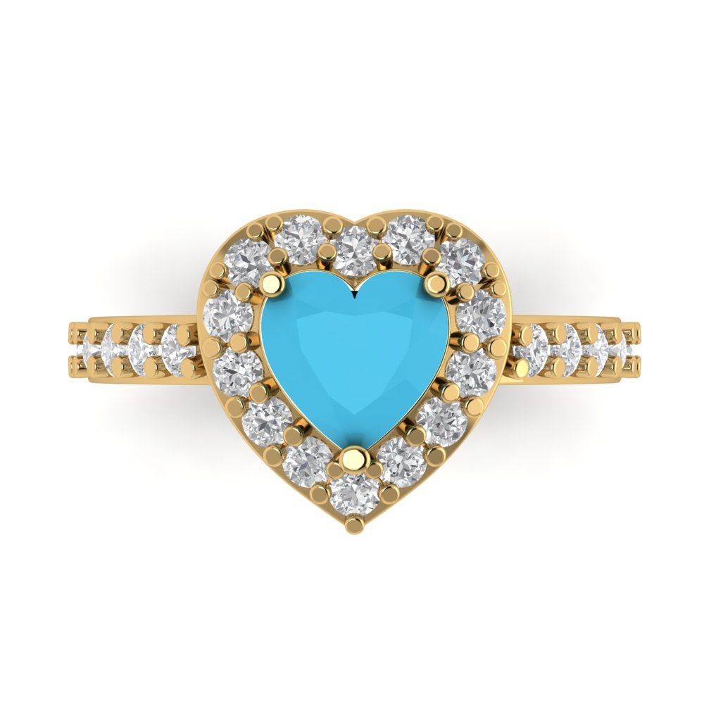 2.03 cttw Simulated Turquoise Hidden Halo Engagement Ring - Solid Gold (Heart Cut,7.0mm)