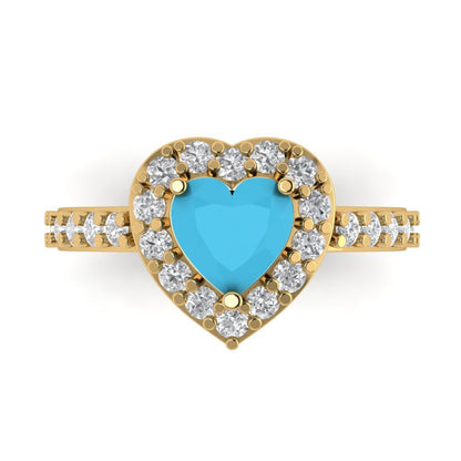 2.03 cttw Simulated Turquoise Hidden Halo Engagement Ring - Solid Gold (Heart Cut,7.0mm)