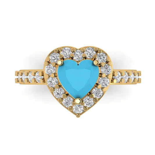 2.03 cttw Simulated Turquoise Hidden Halo Engagement Ring - Solid Yellow Gold (VVS1, Heart Cut,7.0mm)
