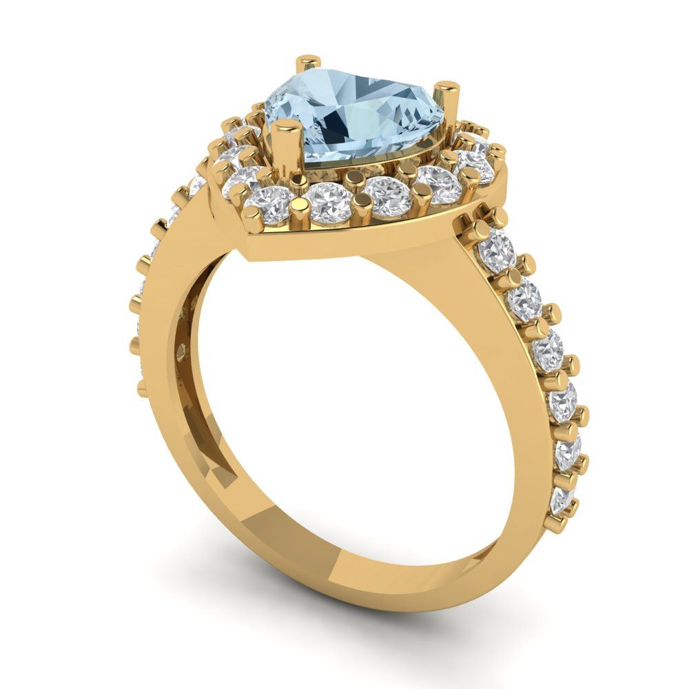 2.03 cttw Zirconia Simulated Blue Diamond Hidden Halo Engagement Ring - Solid Gold (VVS1, Heart Cut,7.0mm)