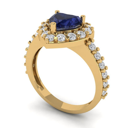 2.03 cttw Simulated Blue Sapphire Hidden Halo Engagement Ring - Solid Gold (Heart Cut,7.0mm)