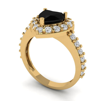 2.03 cttw Natural Onyx Hidden Halo Engagement Ring - Solid Gold (Heart Cut,7.0mm)