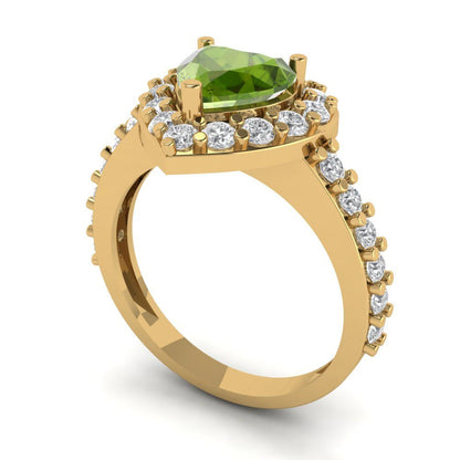 2.03 cttw Natural Peridot Hidden Halo Engagement Ring - Solid Gold (Heart Cut,7.0mm)