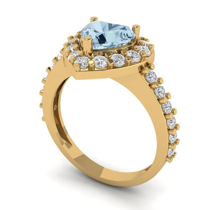 2.03 cttw Natural Swiss Blue Topaz Hidden Halo Engagement Ring - Solid Gold (Heart Cut,7.0mm)