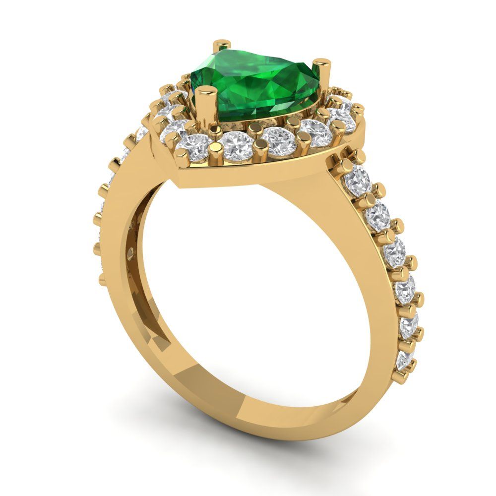 2.03 cttw Simulated Emerald Hidden Halo Engagement Ring - Solid Gold (Heart Cut,7.0mm)