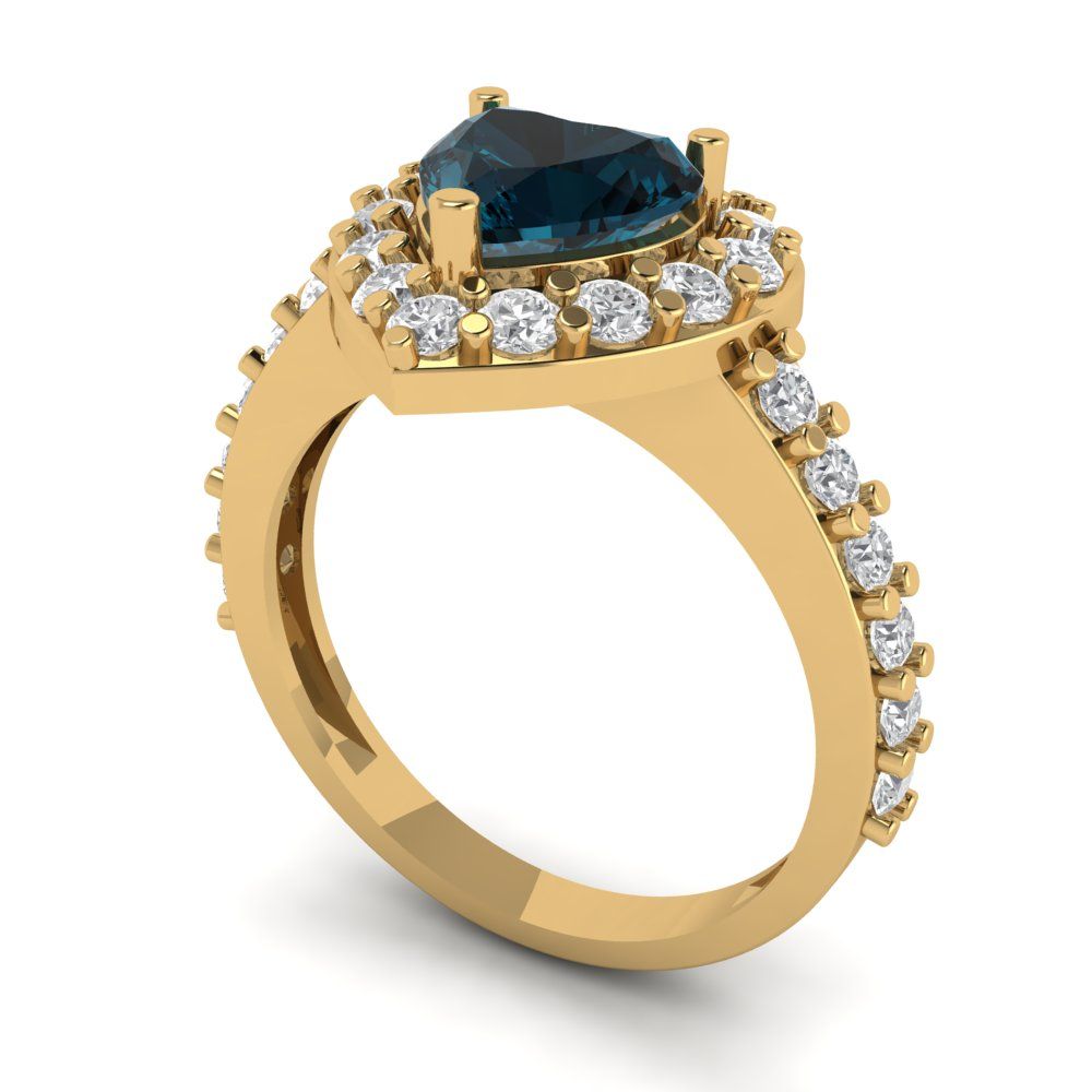 2.03 cttw Natural London Blue Topaz Hidden Halo Engagement Ring - Solid Gold (Heart Cut,7.0mm)