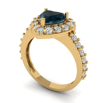 2.03 cttw Natural London Blue Topaz Hidden Halo Engagement Ring - Solid Gold (Heart Cut,7.0mm)