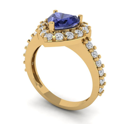 2.03 cttw Simulated Tanzanite Hidden Halo Engagement Ring - Solid Gold (Heart Cut,7.0mm)