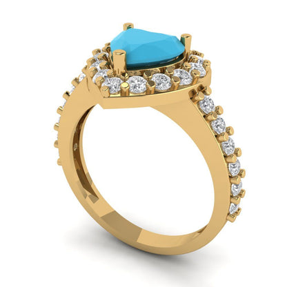 2.03 cttw Simulated Turquoise Hidden Halo Engagement Ring - Solid Gold (Heart Cut,7.0mm)