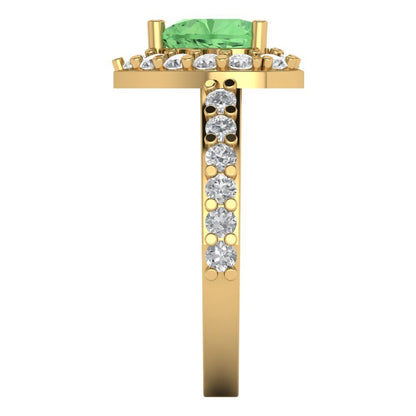 2.03 cttw Zirconia Simulated Green Diamond Hidden Halo Engagement Ring - Solid Gold (VVS1, Heart Cut,7.0mm)