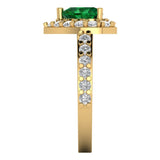 2.03 ct Brilliant Heart Cut Simulated Emerald Stone Yellow Gold Halo Solitaire with Accents Ring