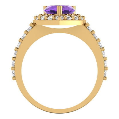 2.03 cttw Natural Amethyst Hidden Halo Engagement Ring - Solid Gold (Heart Cut,7.0mm)