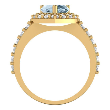 2.03 cttw Zirconia Simulated Blue Diamond Hidden Halo Engagement Ring - Solid Gold (VVS1, Heart Cut,7.0mm)