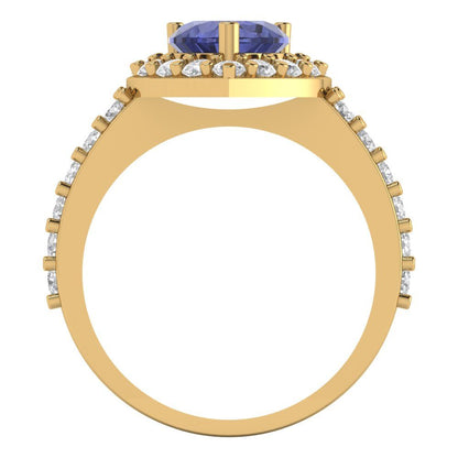 2.03 cttw Simulated Tanzanite Hidden Halo Engagement Ring - Solid Gold (Heart Cut,7.0mm)