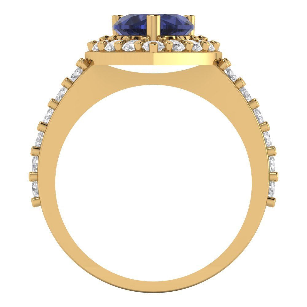 2.03 cttw Simulated Blue Sapphire Hidden Halo Engagement Ring - Solid Gold (Heart Cut,7.0mm)