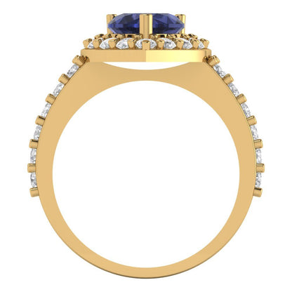 2.03 cttw Simulated Blue Sapphire Hidden Halo Engagement Ring - Solid Gold (Heart Cut,7.0mm)