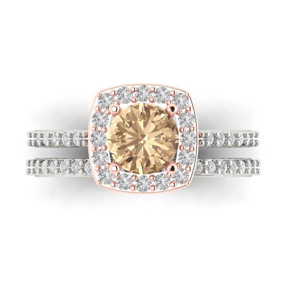 1.495 cttw Round Cut Yellow Moissanite Bridal Set - Solid White/Rose Gold Engagement Ring & Wedding Band