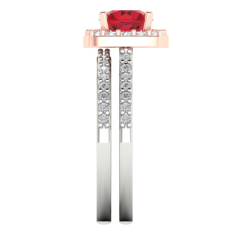 1.495 cttw Round Cut Simulated Pink Tourmaline Bridal Set - Solid White/Rose Gold Engagement Ring & Wedding Band