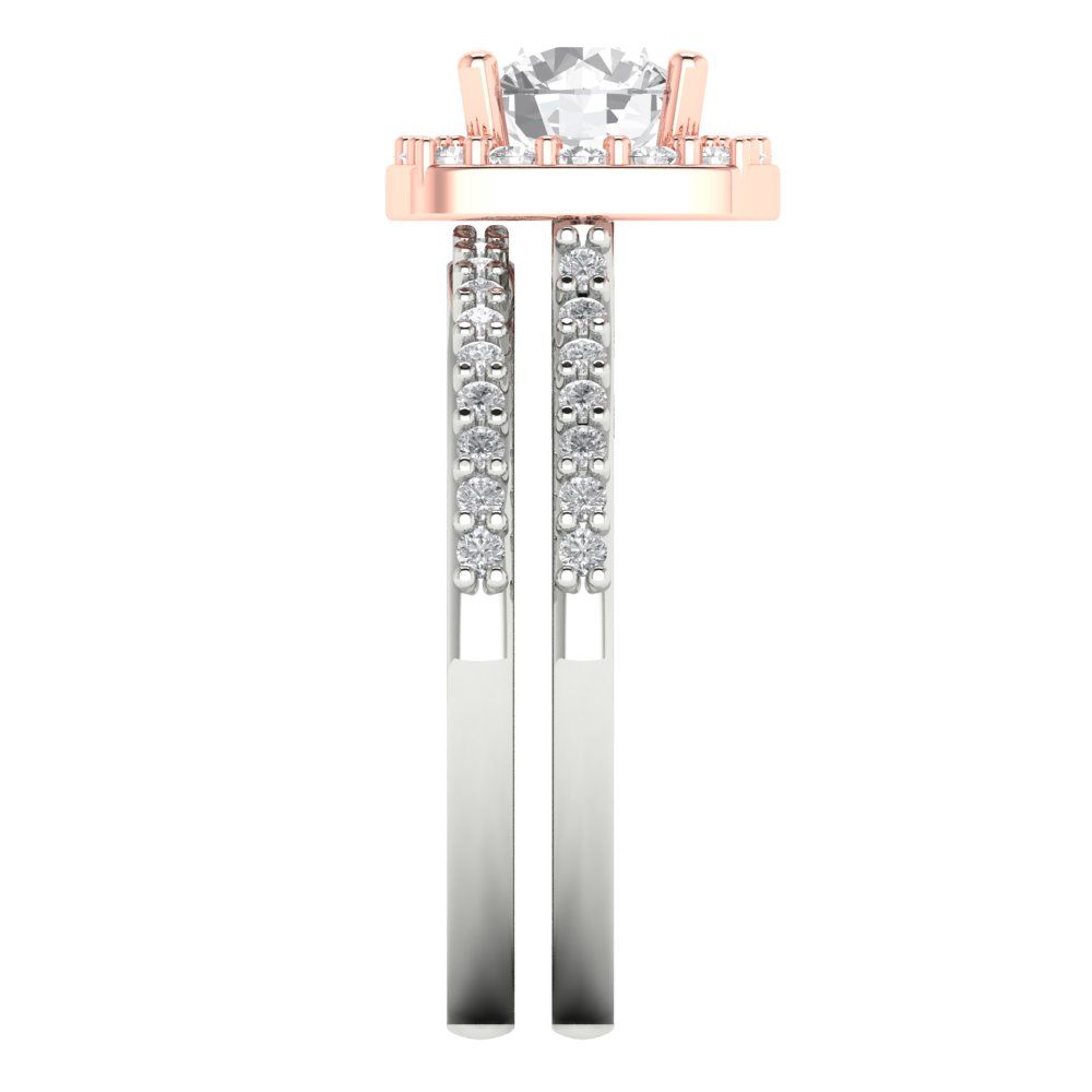 1.495 cttw Round Cut Moissanite Bridal Set - Solid White/Rose Gold Engagement Ring & Wedding Band