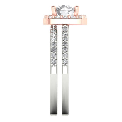 1.495 cttw Round Cut Moissanite Bridal Set - Solid White/Rose Gold Engagement Ring & Wedding Band
