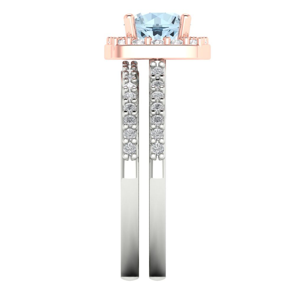 1.495 cttw Round Cut Natural Sky Blue Topaz Bridal Set - Solid White/Rose Gold Engagement Ring & Wedding Band