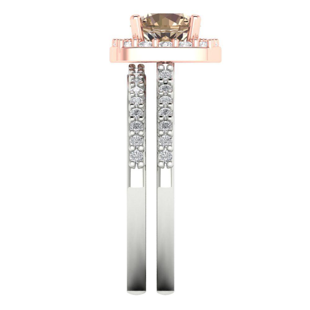 1.495 cttw Round Cut Yellow Moissanite Bridal Set - Solid White/Rose Gold Engagement Ring & Wedding Band