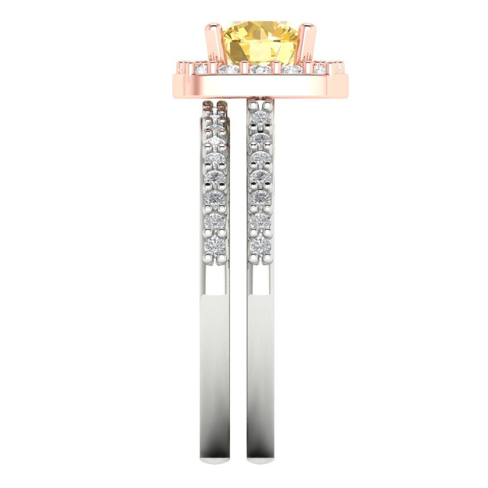 1.495 cttw Round Cut Simulated Yellow Diamond Bridal Set - Solid White/Rose Gold Engagement Ring & Wedding Band