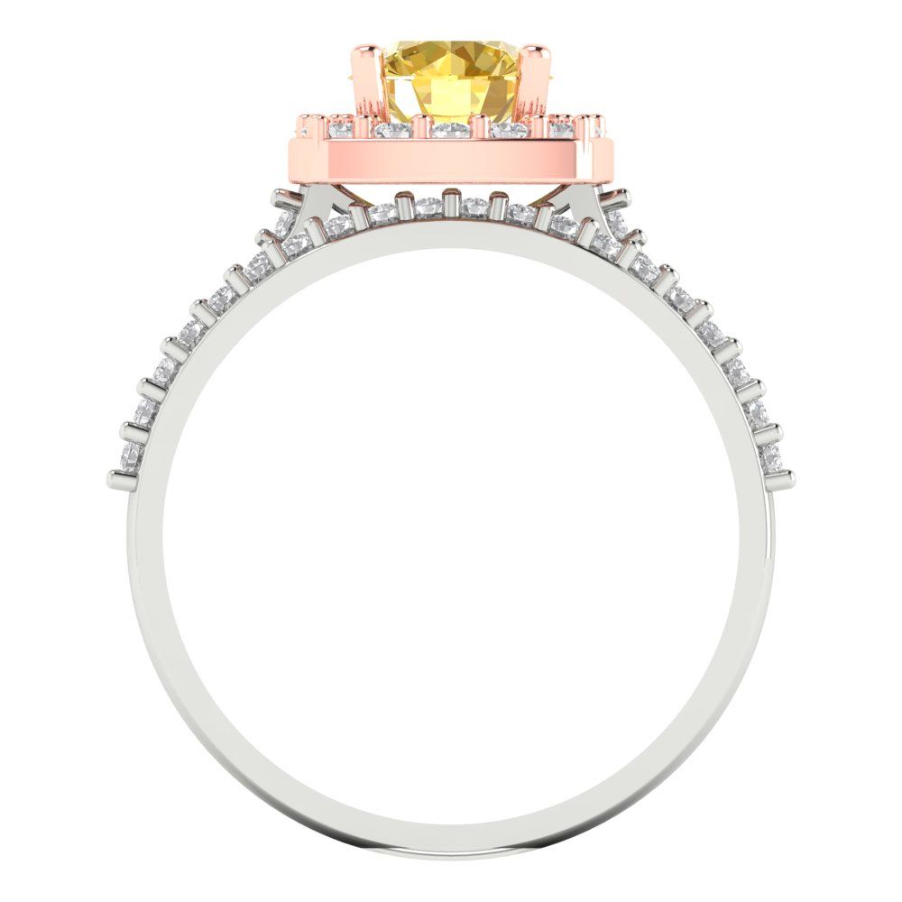 1.495 cttw Round Cut Simulated Yellow Diamond Bridal Set - Solid White/Rose Gold Engagement Ring & Wedding Band