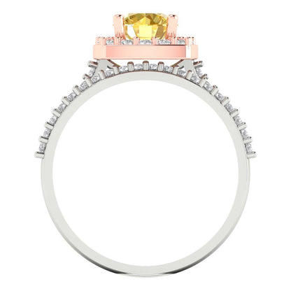 1.495 cttw Round Cut Simulated Yellow Diamond Bridal Set - Solid White/Rose Gold Engagement Ring & Wedding Band