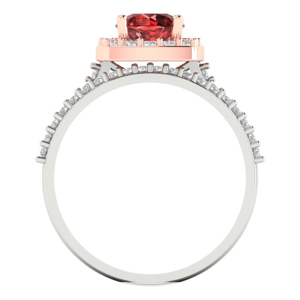 1.495 cttw Round Cut Natural Garnet Bridal Set - Solid White/Rose Gold Engagement Ring & Wedding Band