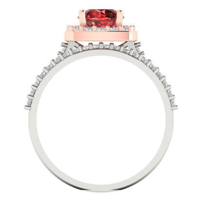 1.495 cttw Round Cut Natural Garnet Bridal Set - Solid White/Rose Gold Engagement Ring & Wedding Band