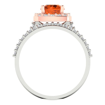 1.495 cttw Round Cut Simulated Pink Tourmaline Bridal Set - Solid White/Rose Gold Engagement Ring & Wedding Band