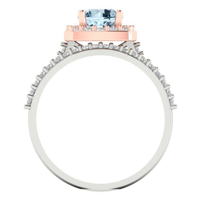 1.495 cttw Round Cut Natural Sky Blue Topaz Bridal Set - Solid White/Rose Gold Engagement Ring & Wedding Band