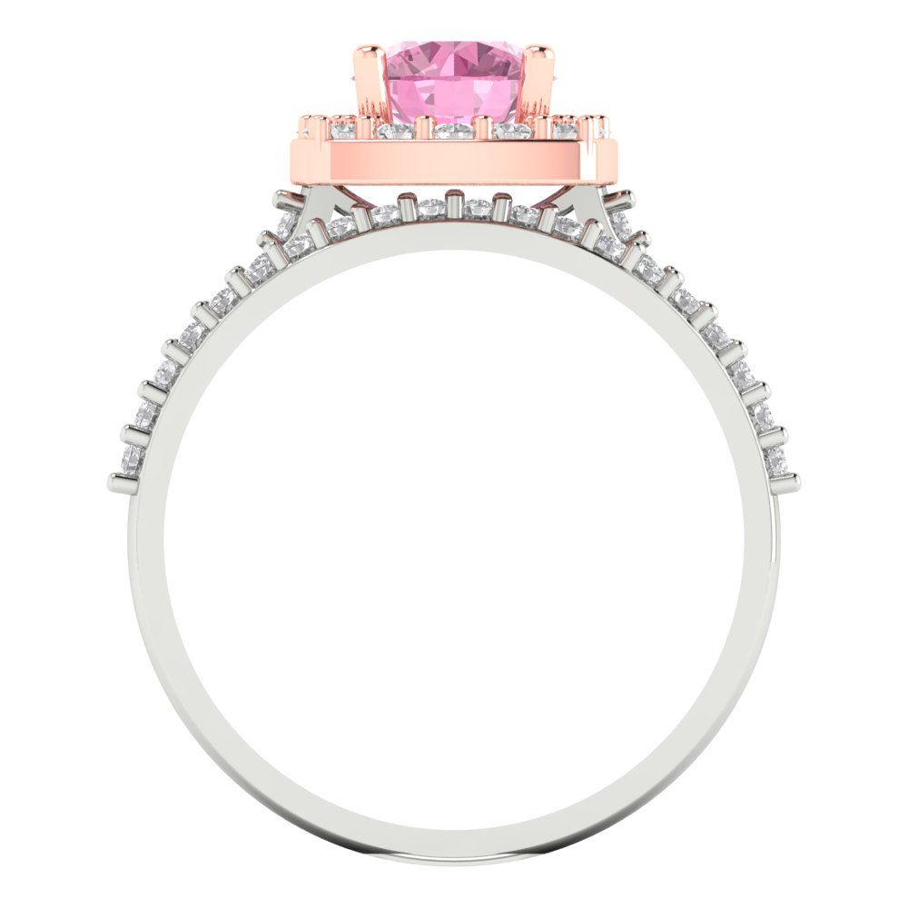 1.495 cttw Round Cut Simulated Pink Diamond Bridal Set - Solid White/Rose Gold Engagement Ring & Wedding Band