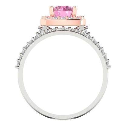 1.495 cttw Round Cut Simulated Pink Diamond Bridal Set - Solid White/Rose Gold Engagement Ring & Wedding Band