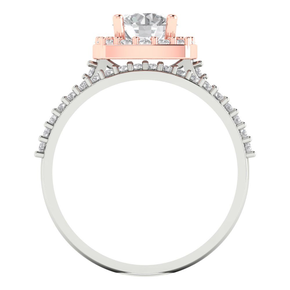 1.495 cttw Round Cut White Sapphire Bridal Set - Solid White/Rose Gold Engagement Ring & Wedding Band