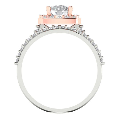 1.495 cttw Round Cut White Sapphire Bridal Set - Solid White/Rose Gold Engagement Ring & Wedding Band