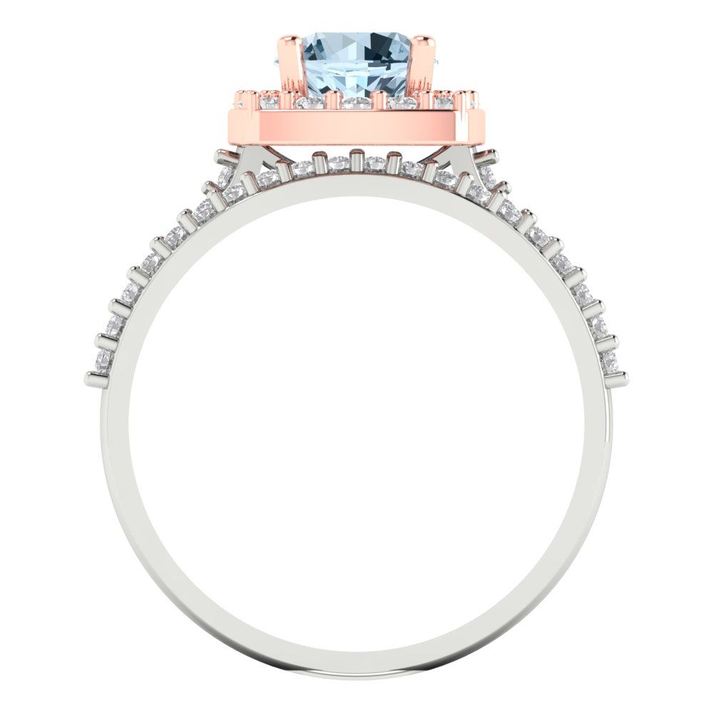 1.495 cttw Round Cut Natural Aquamarine Bridal Set - Solid White/Rose Gold Engagement Ring & Wedding Band