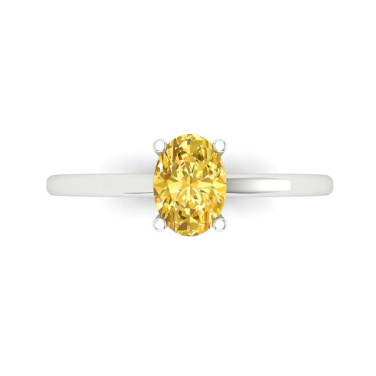1 cttw Natural Citrine Solitaire  Engagement Ring - Solid White Gold (VVS1, Oval Cut,7x5mm)