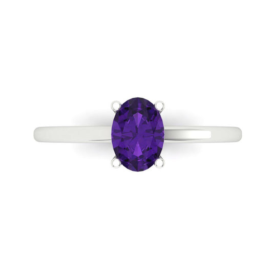 1 cttw Natural Amethyst Solitaire  Engagement Ring - Solid White Gold (VVS1, Oval Cut,7x5mm)