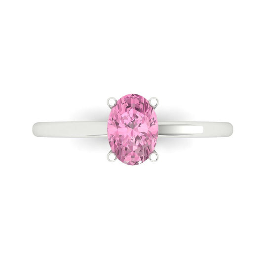 1 cttw Zirconia Simulated Pink Diamond Solitaire  Engagement Ring - Solid White Gold (VVS1, Oval Cut,7x5mm)