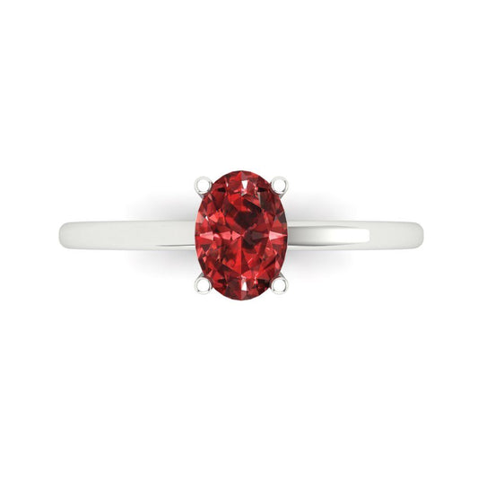 1 cttw Natural Garnet Solitaire  Engagement Ring - Solid White Gold (VVS1, Oval Cut,7x5mm)