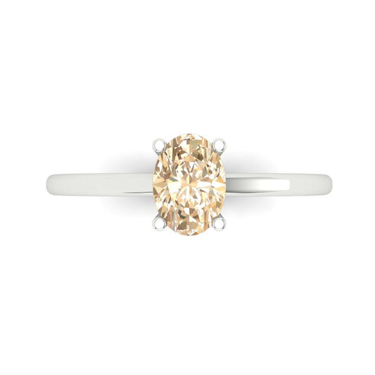 1 cttw Natural Morganite Solitaire  Engagement Ring - Solid White Gold (VVS1, Oval Cut,7x5mm)
