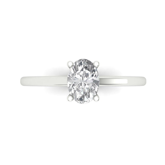 1 cttw Zirconia Simulated Diamond Solitaire  Engagement Ring - Solid White Gold (VVS1, Oval Cut,7x5mm)