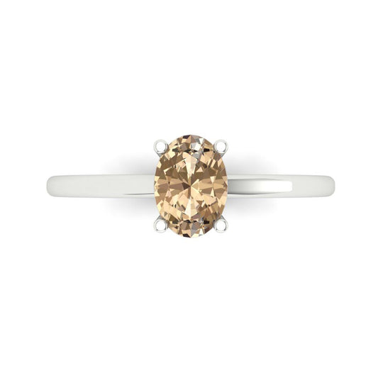1 cttw Yellow Moissanite Solitaire  Engagement Ring - Solid White Gold (VVS1, Oval Cut,7x5mm)