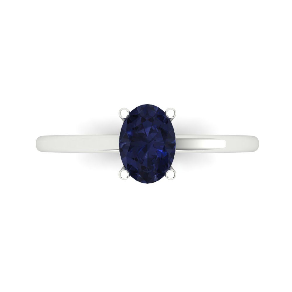 1 cttw Simulated Blue Sapphire Solitaire  Engagement Ring - Solid Gold (Oval Cut,7x5mm)