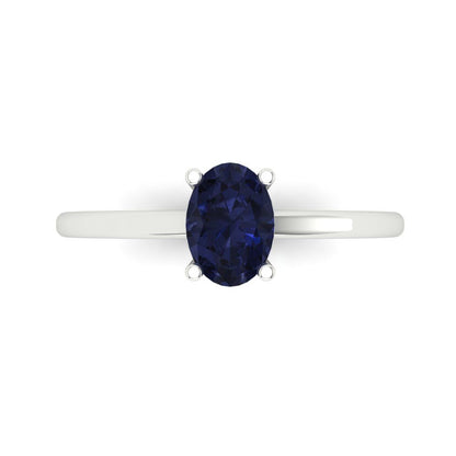 1 cttw Simulated Blue Sapphire Solitaire  Engagement Ring - Solid Gold (Oval Cut,7x5mm)